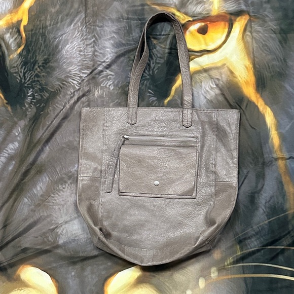 Day & Mood Gray Leather Tote with Front Pocket - Picture 1 of 8
